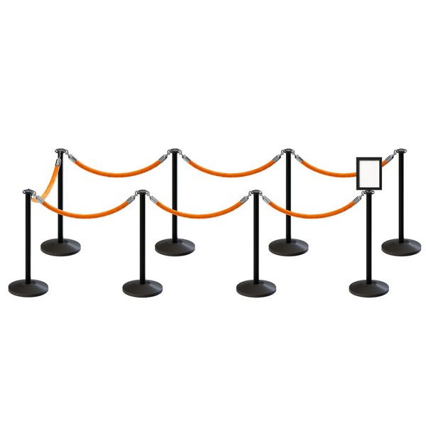 Montour Line Stanchion Post and Rope Kit Black, 8FlatTop 7Gold Rope 8.5x11V Sign C-Kit-7-BK-FL-1-Tapped-1-8511-V-7-PVR-GD-PS